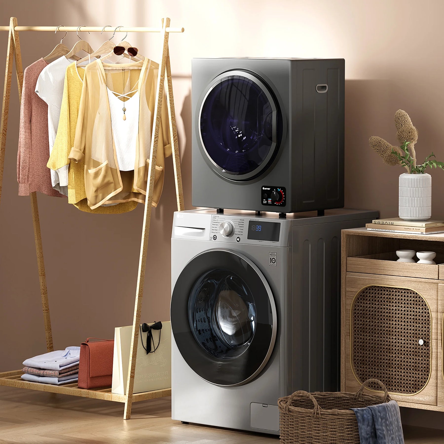 Costway Electric Tumble Compact Laundry Dryer Stainless Steel Wall Mounted 1.5 Cu .ft