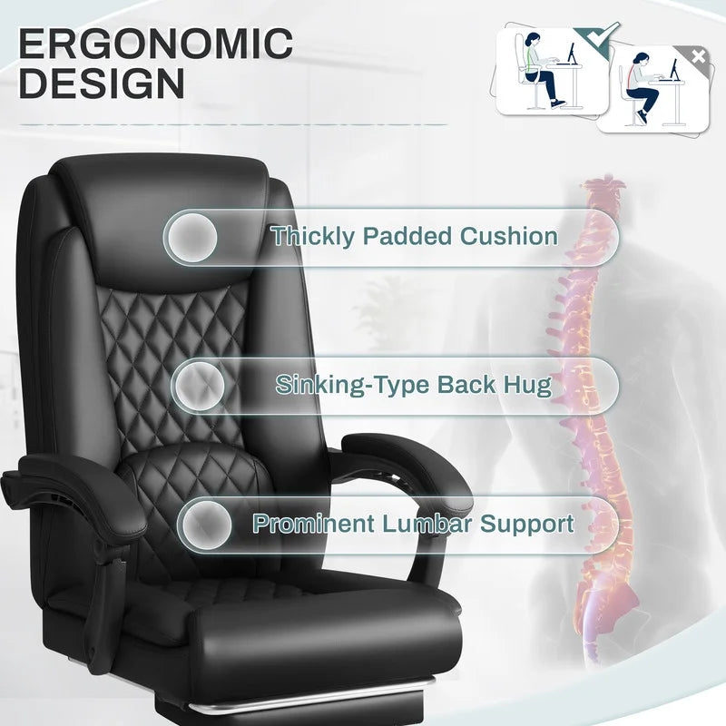 Homall Home Office Chair Adjustable Executive Leather Chair with Arms Ergonomic High Back Cushion Lumbar Back Support Computer Desk Chair, Black
