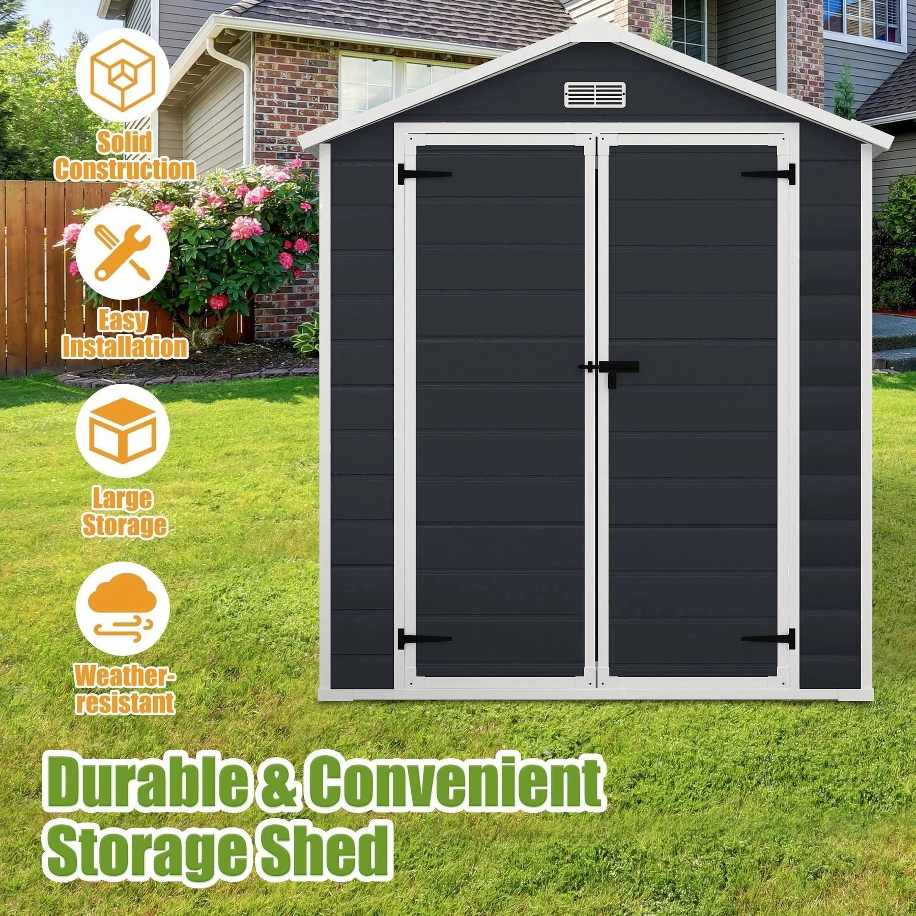 Enyopro 306gal Outdoor Storage Shed, Horizontal Resin Shed, Resistant Tool Plastic Shed for Storage of Bike/Garbage Cans/Garden Tools/Lawn Mowers