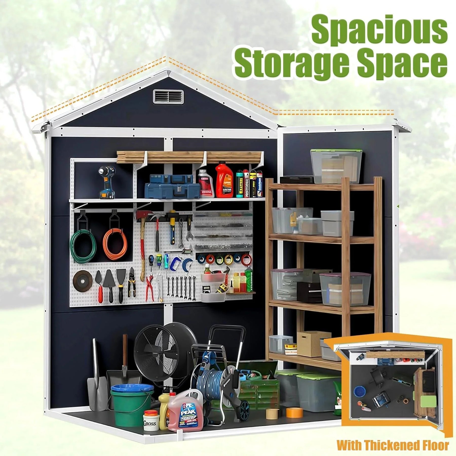 Enyopro 306gal Outdoor Storage Shed, Horizontal Resin Shed, Resistant Tool Plastic Shed for Storage of Bike/Garbage Cans/Garden Tools/Lawn Mowers
