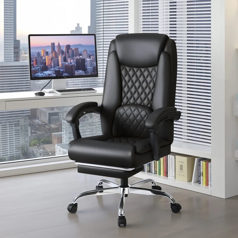 Homall Home Office Chair Adjustable Executive Leather Chair with Arms Ergonomic High Back Cushion Lumbar Back Support Computer Desk Chair, Black