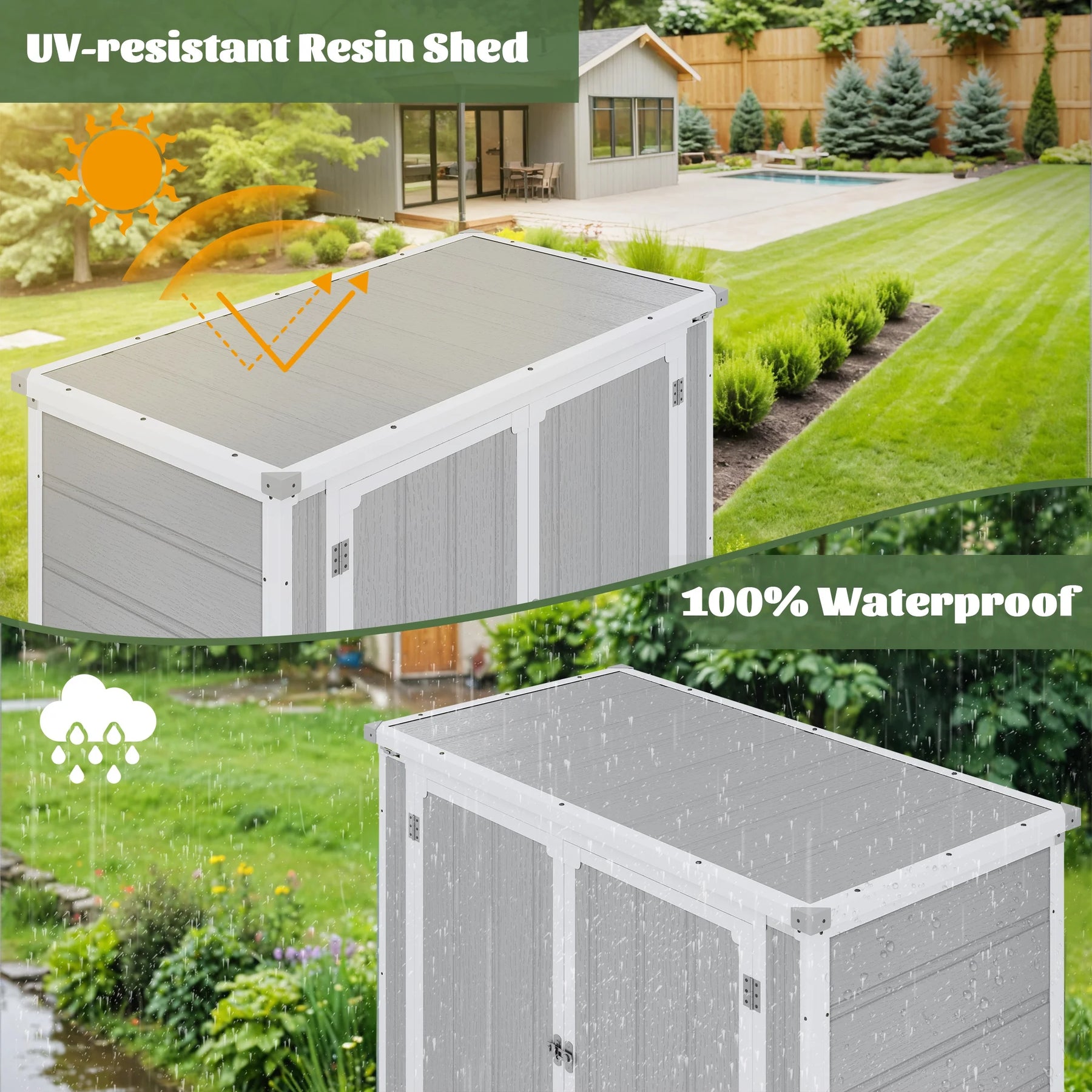 Enyopro 306gal Outdoor Storage Shed, Horizontal Resin Shed, Resistant Tool Plastic Shed for Storage of Bike/Garbage Cans/Garden Tools/Lawn Mowers