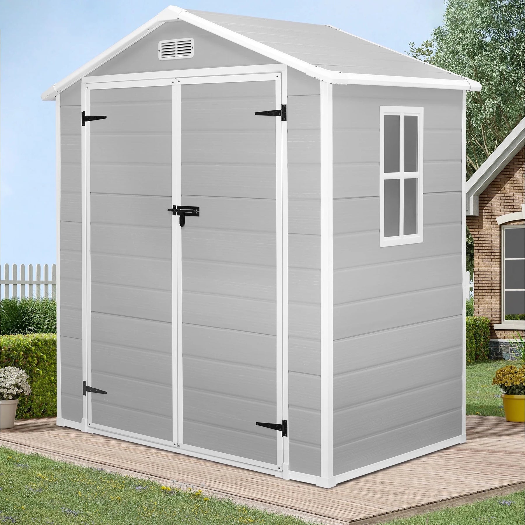 Enyopro 306gal Outdoor Storage Shed, Horizontal Resin Shed, Resistant Tool Plastic Shed for Storage of Bike/Garbage Cans/Garden Tools/Lawn Mowers