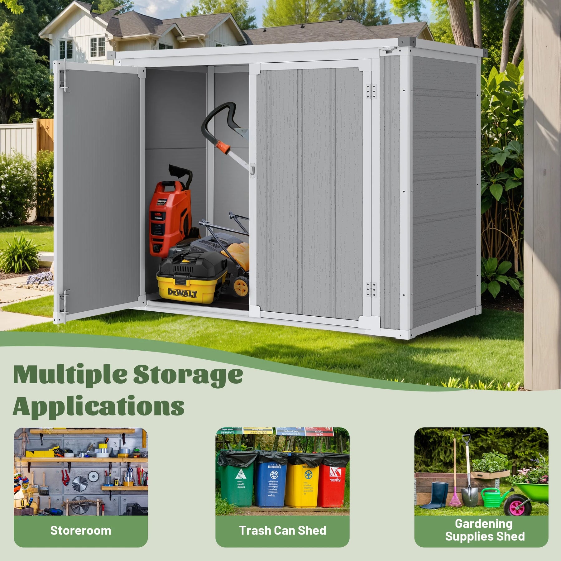Enyopro 306gal Outdoor Storage Shed, Horizontal Resin Shed, Resistant Tool Plastic Shed for Storage of Bike/Garbage Cans/Garden Tools/Lawn Mowers