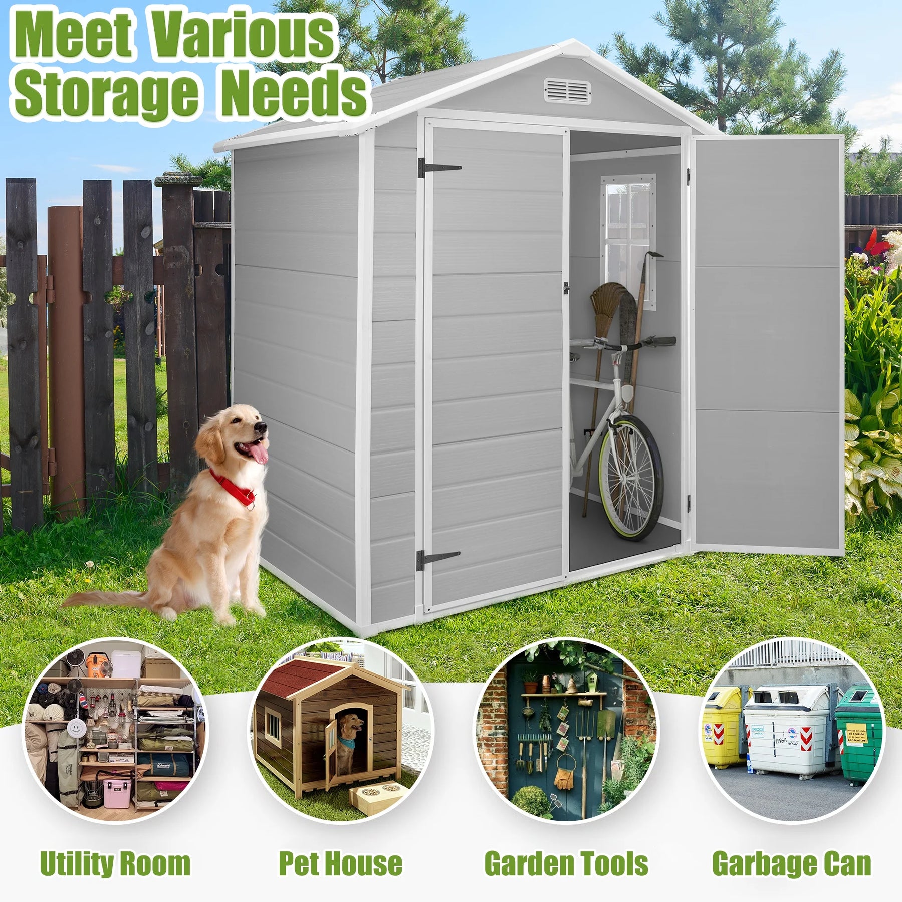 Enyopro 306gal Outdoor Storage Shed, Horizontal Resin Shed, Resistant Tool Plastic Shed for Storage of Bike/Garbage Cans/Garden Tools/Lawn Mowers