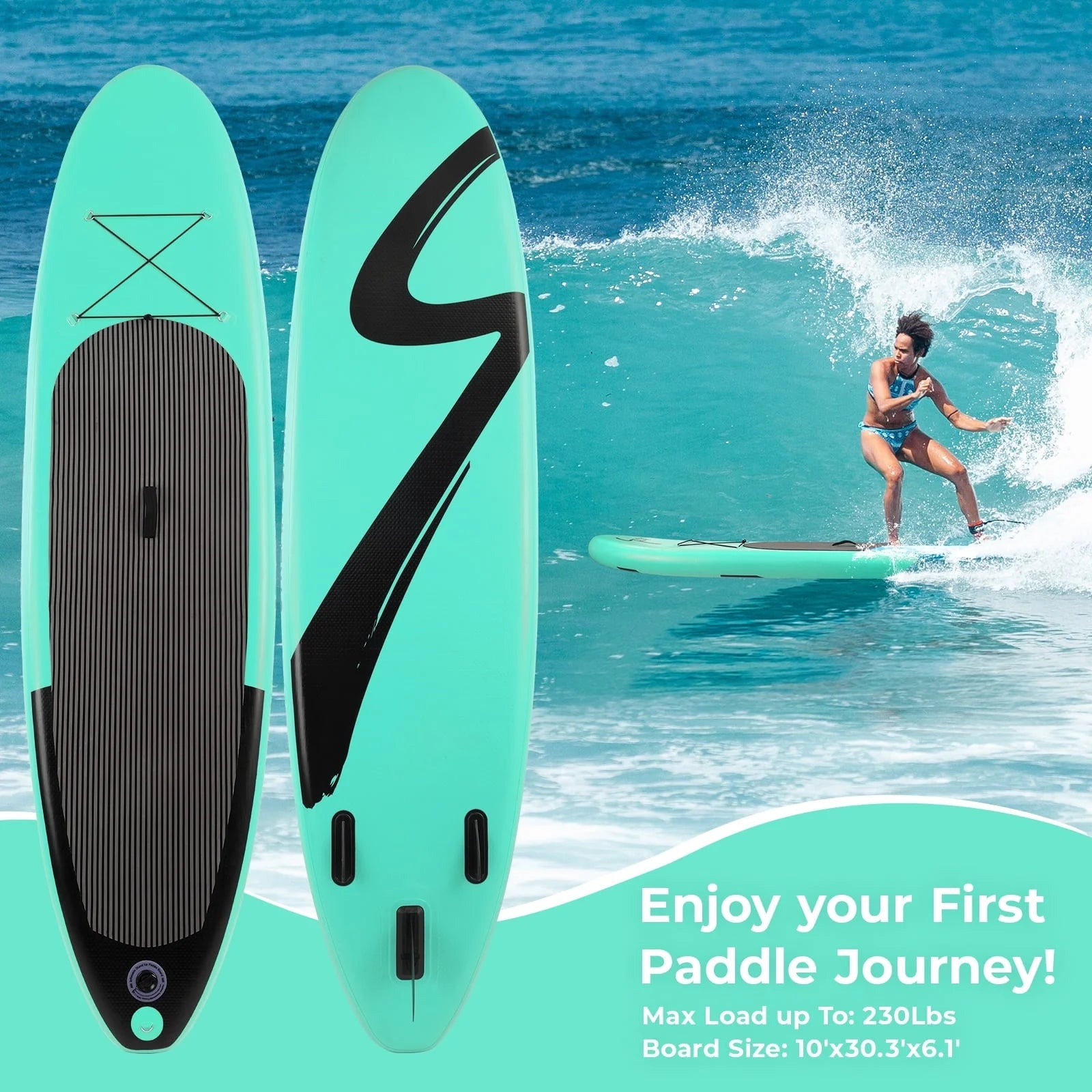 Arlopu Portable 10' Inflatable Stand up Paddle Board with Aluminum Paddle, Leash, Hand Pump & Backpack for Youth Adult