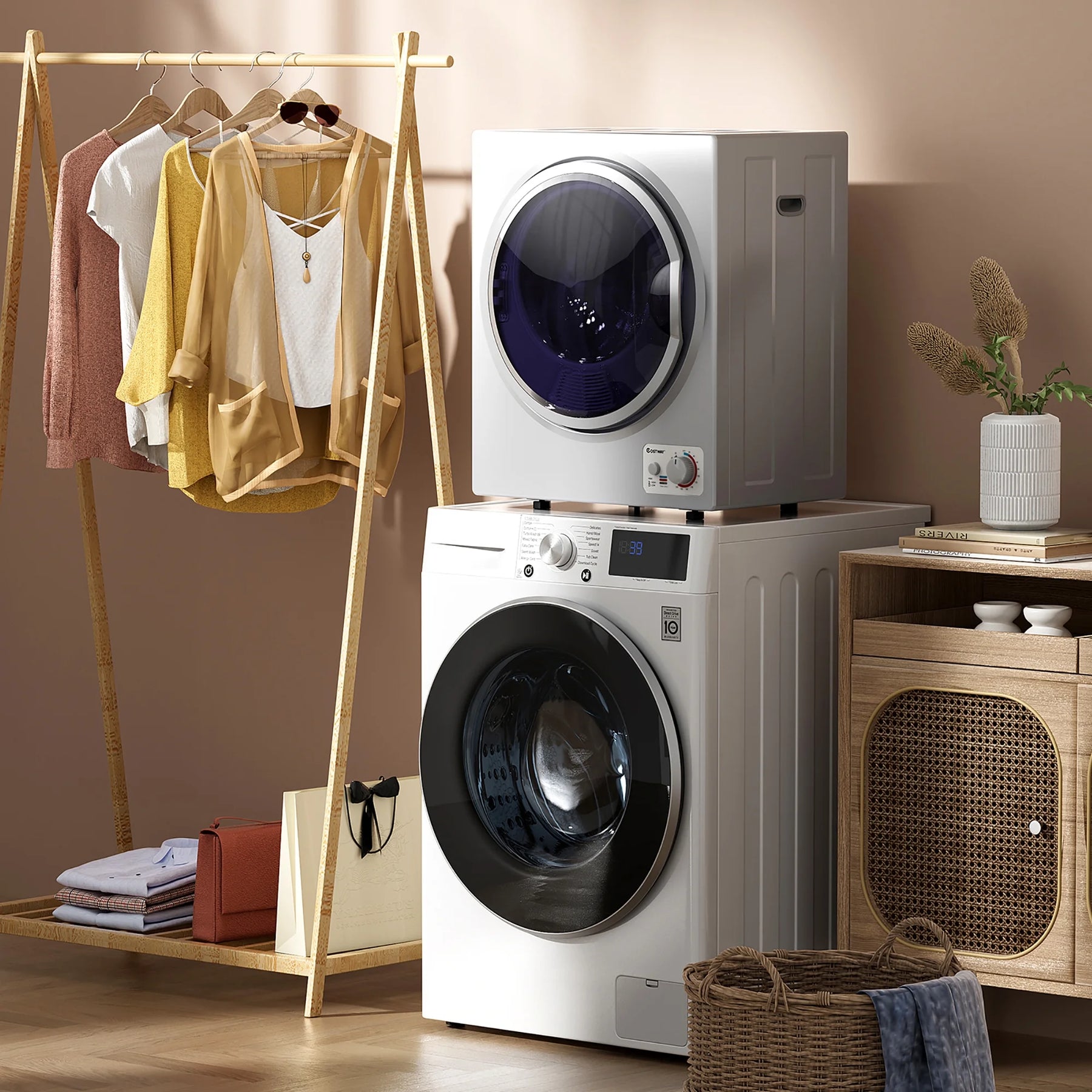 Costway Electric Tumble Compact Laundry Dryer Stainless Steel Wall Mounted 1.5 Cu .ft