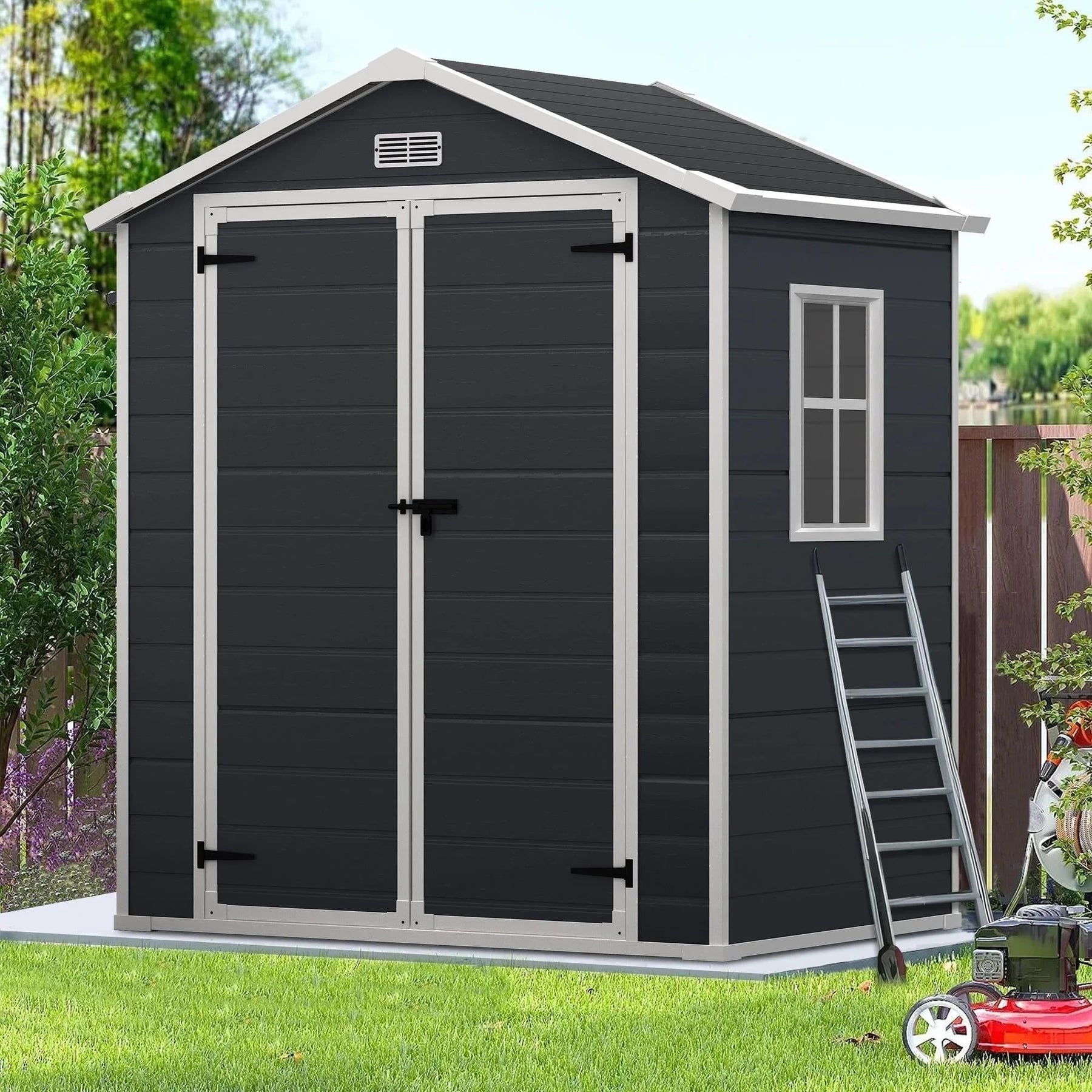 Enyopro 306gal Outdoor Storage Shed, Horizontal Resin Shed, Resistant Tool Plastic Shed for Storage of Bike/Garbage Cans/Garden Tools/Lawn Mowers
