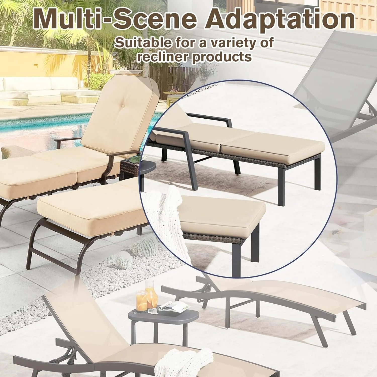 AECOJOY Chaise Lounge Cushions Outdoor Set of 2, 72x21x3 Inch Lounge Chair Cushion, Fade Resistant Patio Sun Lounger Replacement