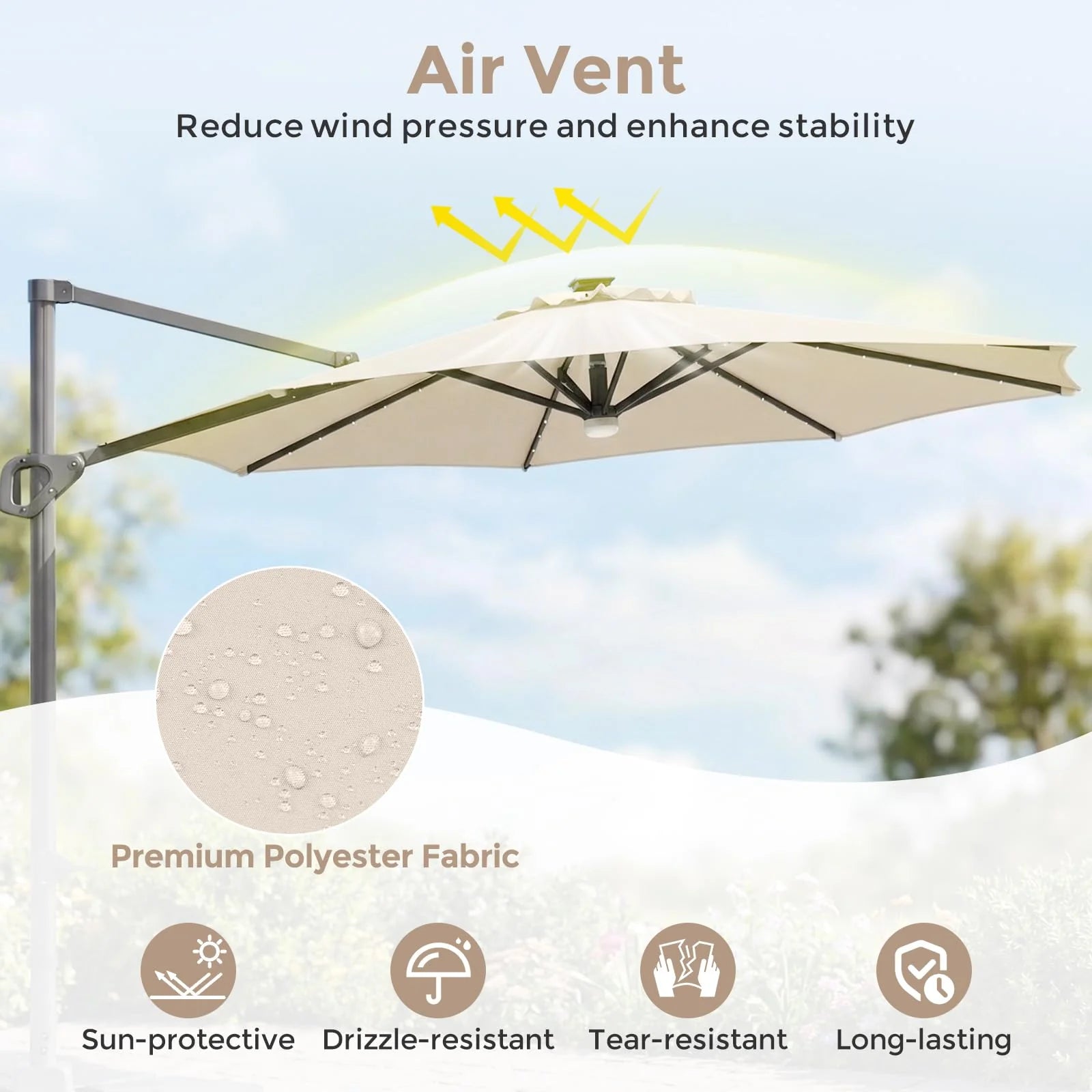 Tangkula 10ft Patio Umbrella 35 LED Lights Aluminum Pole 360 Degree Rotation
