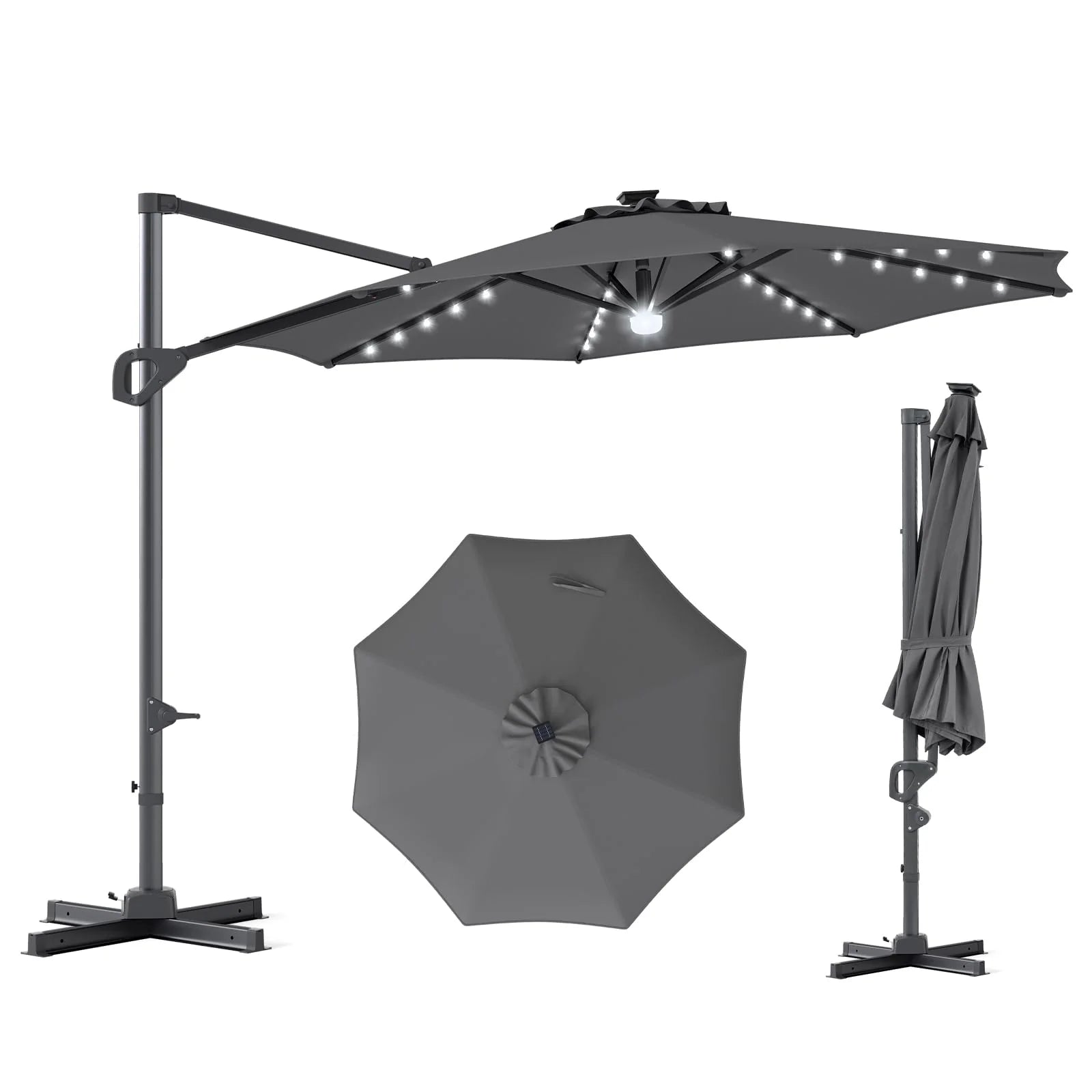 Tangkula 10ft Patio Umbrella 35 LED Lights Aluminum Pole 360 Degree Rotation