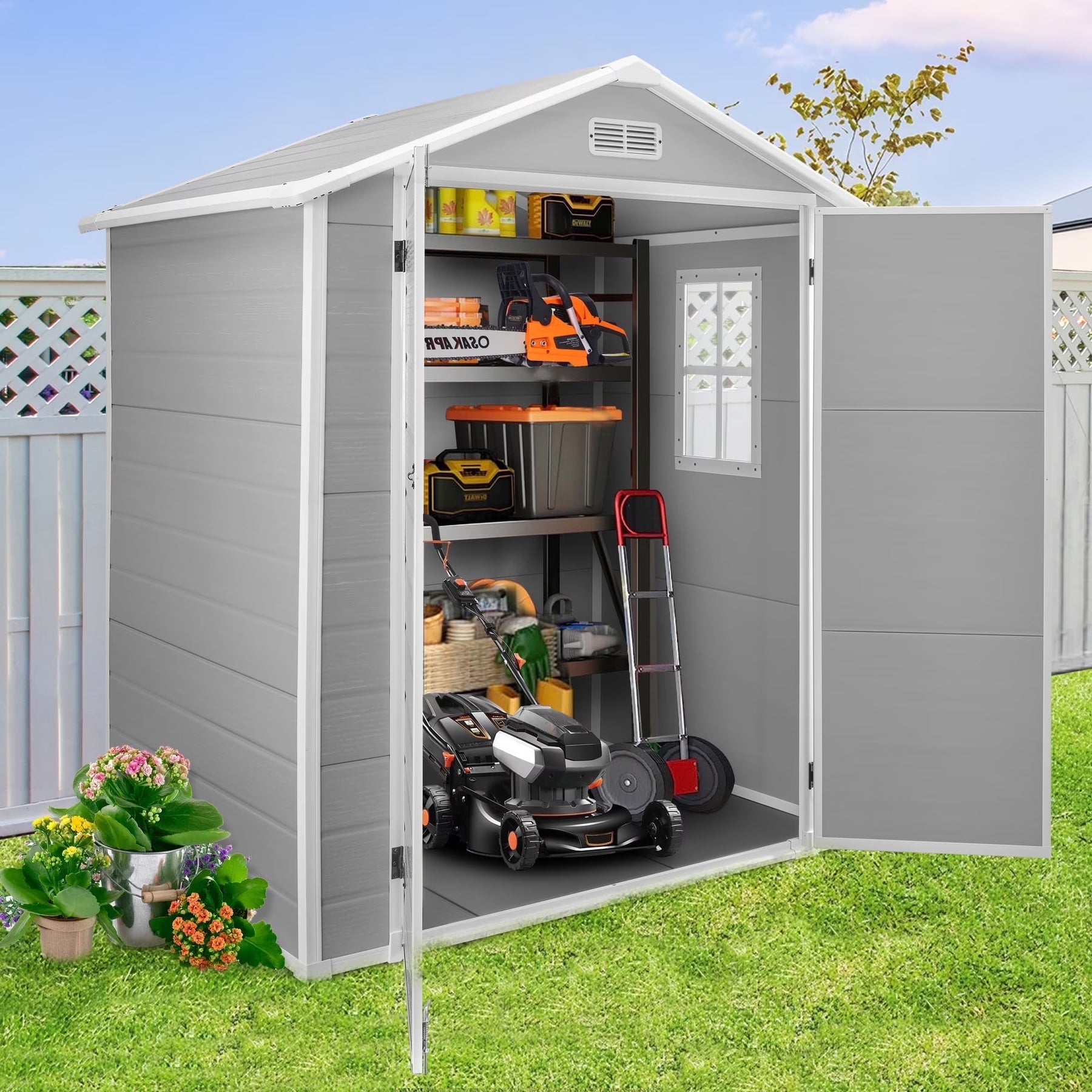 Enyopro 306gal Outdoor Storage Shed, Horizontal Resin Shed, Resistant Tool Plastic Shed for Storage of Bike/Garbage Cans/Garden Tools/Lawn Mowers