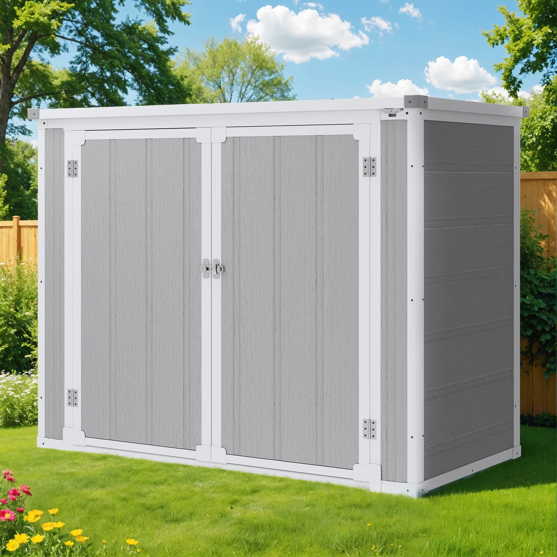 Enyopro 306gal Outdoor Storage Shed, Horizontal Resin Shed, Resistant Tool Plastic Shed for Storage of Bike/Garbage Cans/Garden Tools/Lawn Mowers
