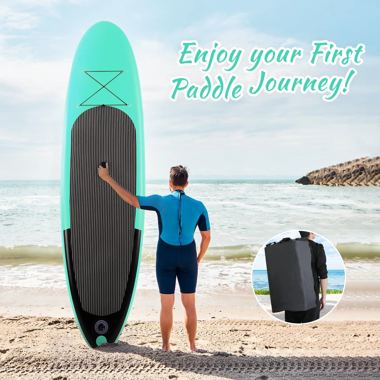 Arlopu Portable 10' Inflatable Stand up Paddle Board with Aluminum Paddle, Leash, Hand Pump & Backpack for Youth Adult