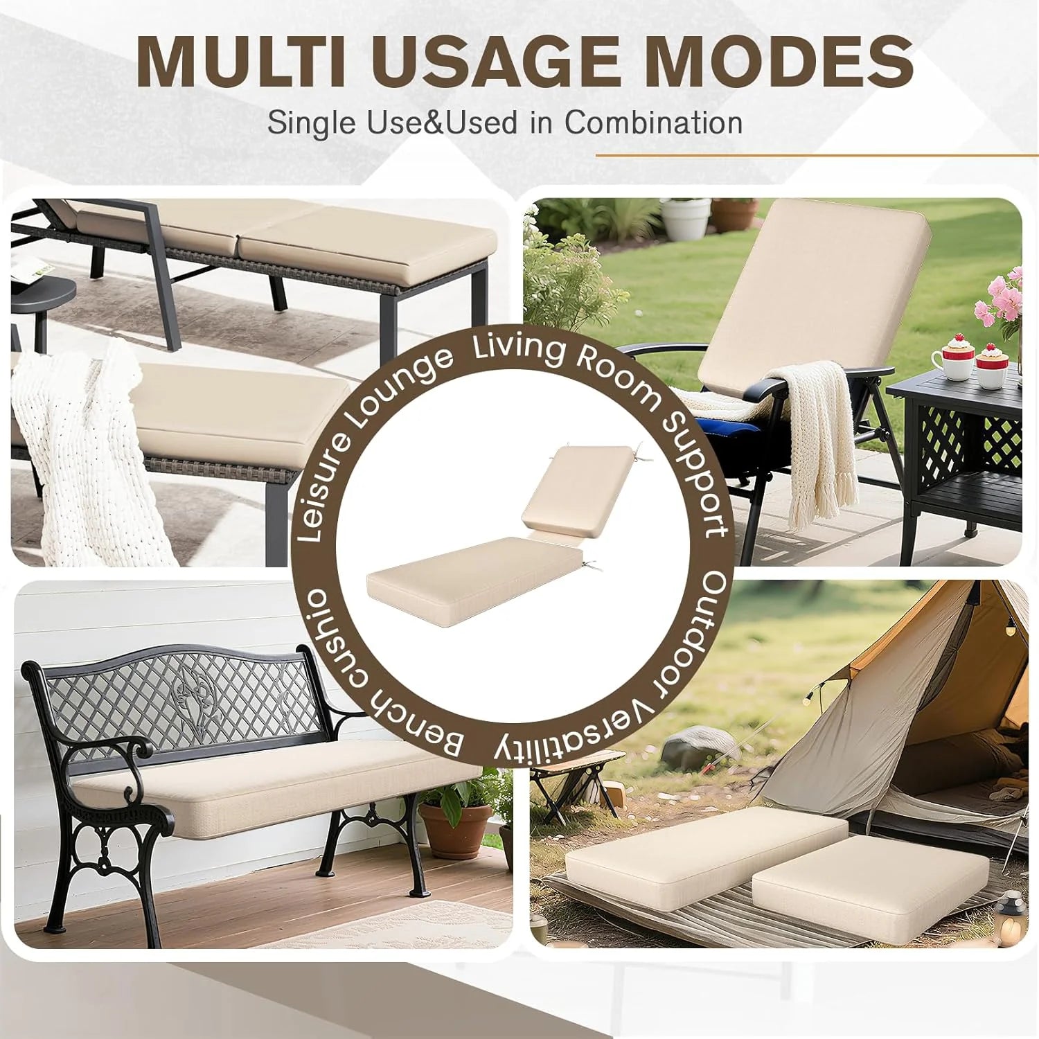 AECOJOY Chaise Lounge Cushions Outdoor Set of 2, 72x21x3 Inch Lounge Chair Cushion, Fade Resistant Patio Sun Lounger Replacement