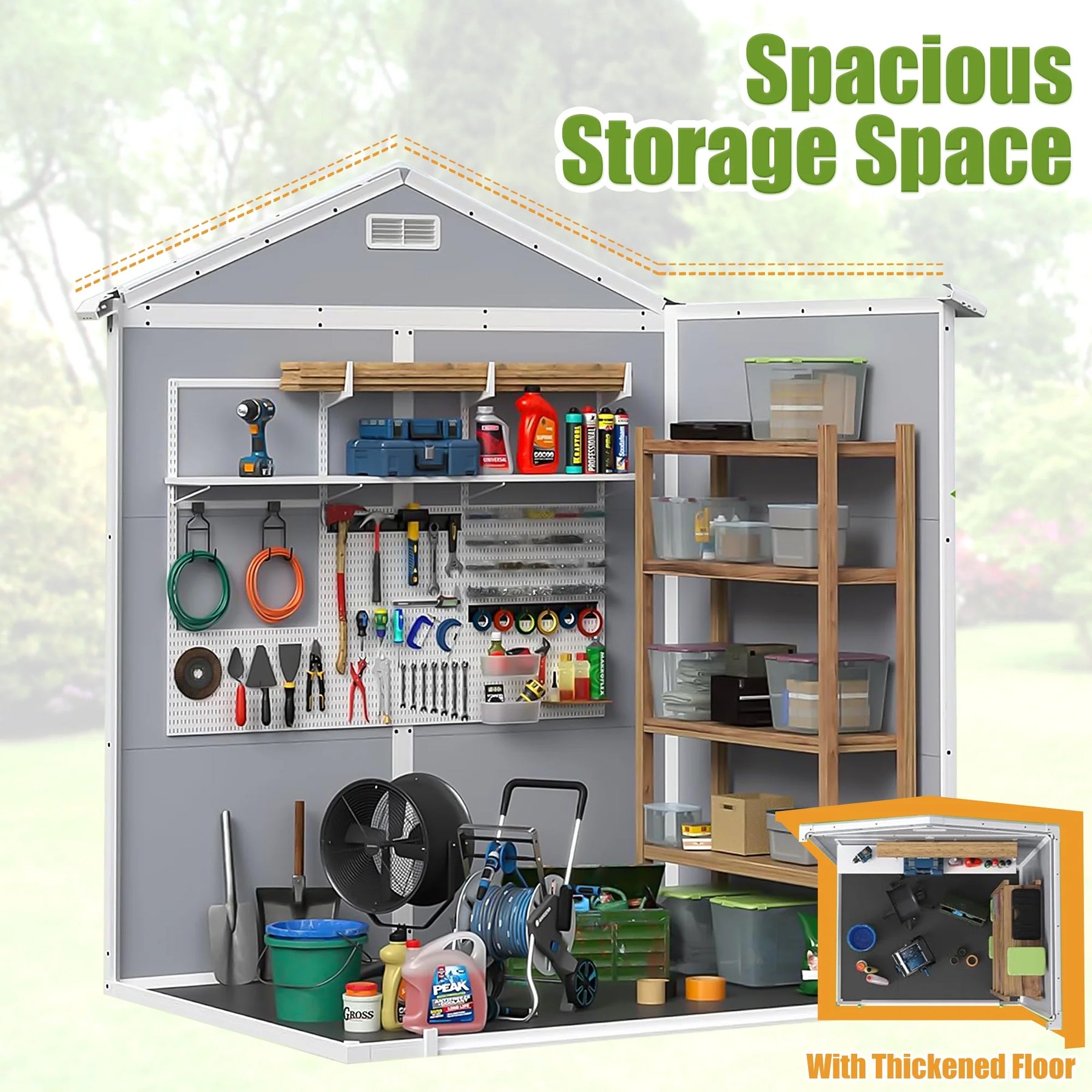 Enyopro 306gal Outdoor Storage Shed, Horizontal Resin Shed, Resistant Tool Plastic Shed for Storage of Bike/Garbage Cans/Garden Tools/Lawn Mowers