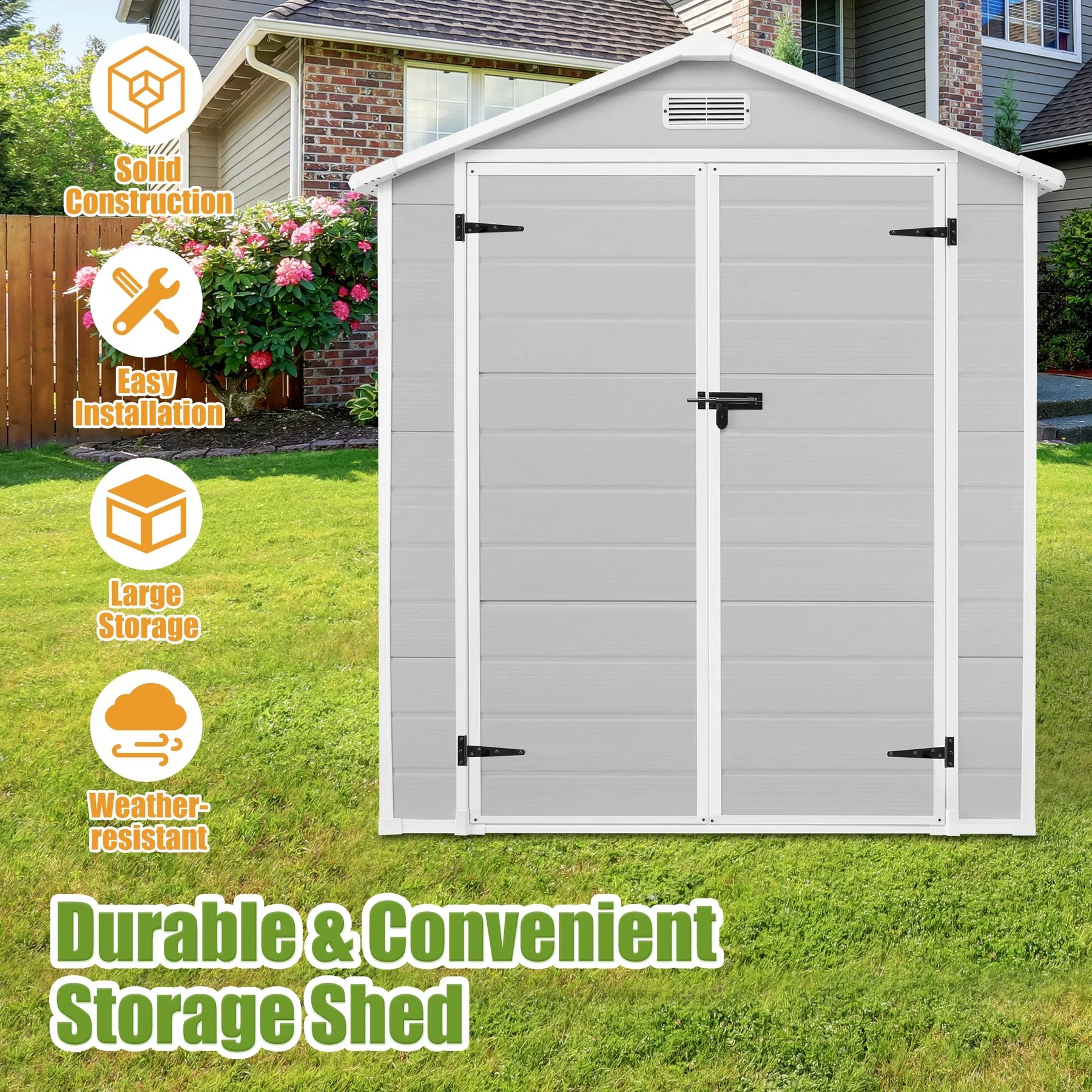 Enyopro 306gal Outdoor Storage Shed, Horizontal Resin Shed, Resistant Tool Plastic Shed for Storage of Bike/Garbage Cans/Garden Tools/Lawn Mowers