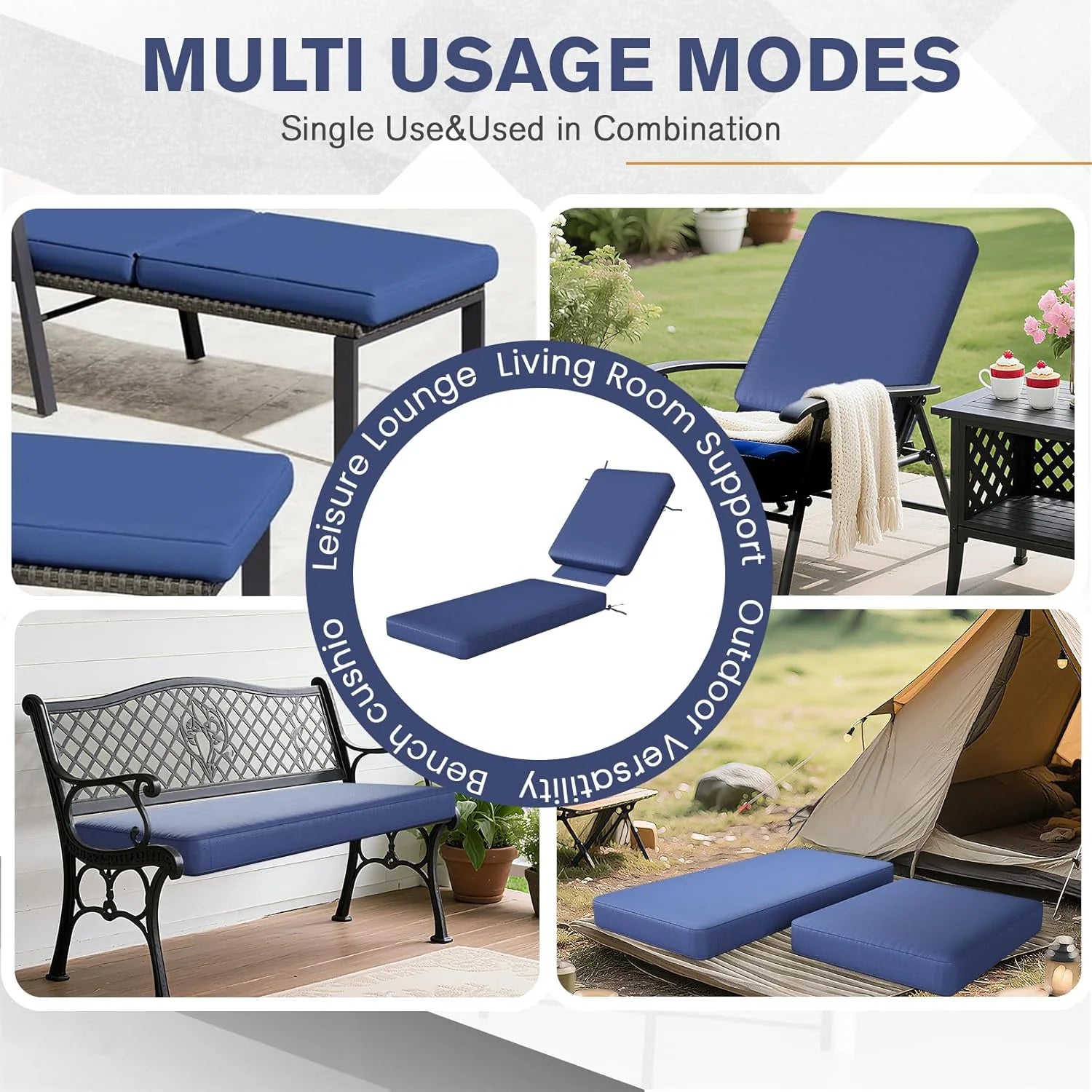 AECOJOY Chaise Lounge Cushions Outdoor Set of 2, 72x21x3 Inch Lounge Chair Cushion, Fade Resistant Patio Sun Lounger Replacement