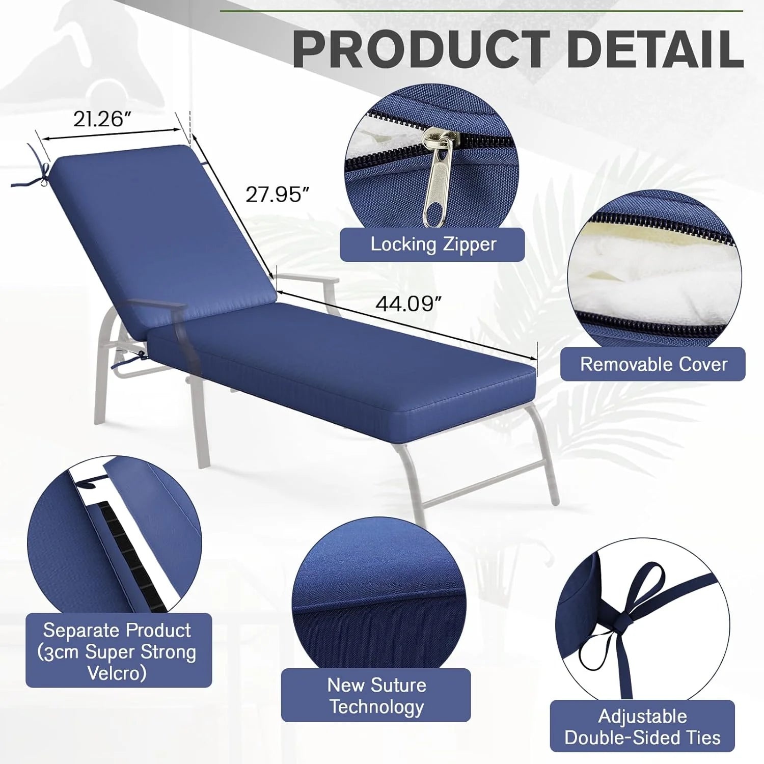 AECOJOY Chaise Lounge Cushions Outdoor Set of 2, 72x21x3 Inch Lounge Chair Cushion, Fade Resistant Patio Sun Lounger Replacement