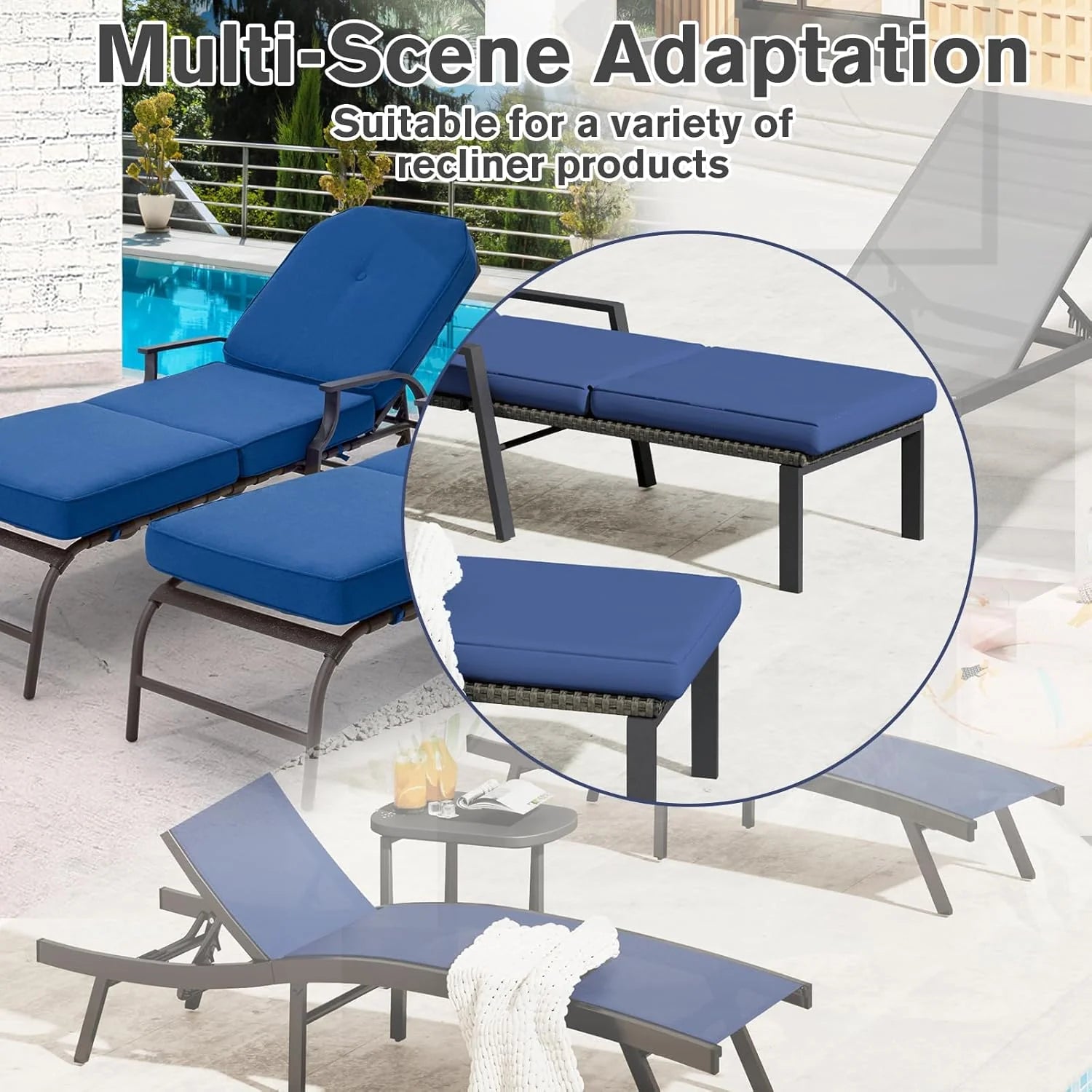 AECOJOY Chaise Lounge Cushions Outdoor Set of 2, 72x21x3 Inch Lounge Chair Cushion, Fade Resistant Patio Sun Lounger Replacement