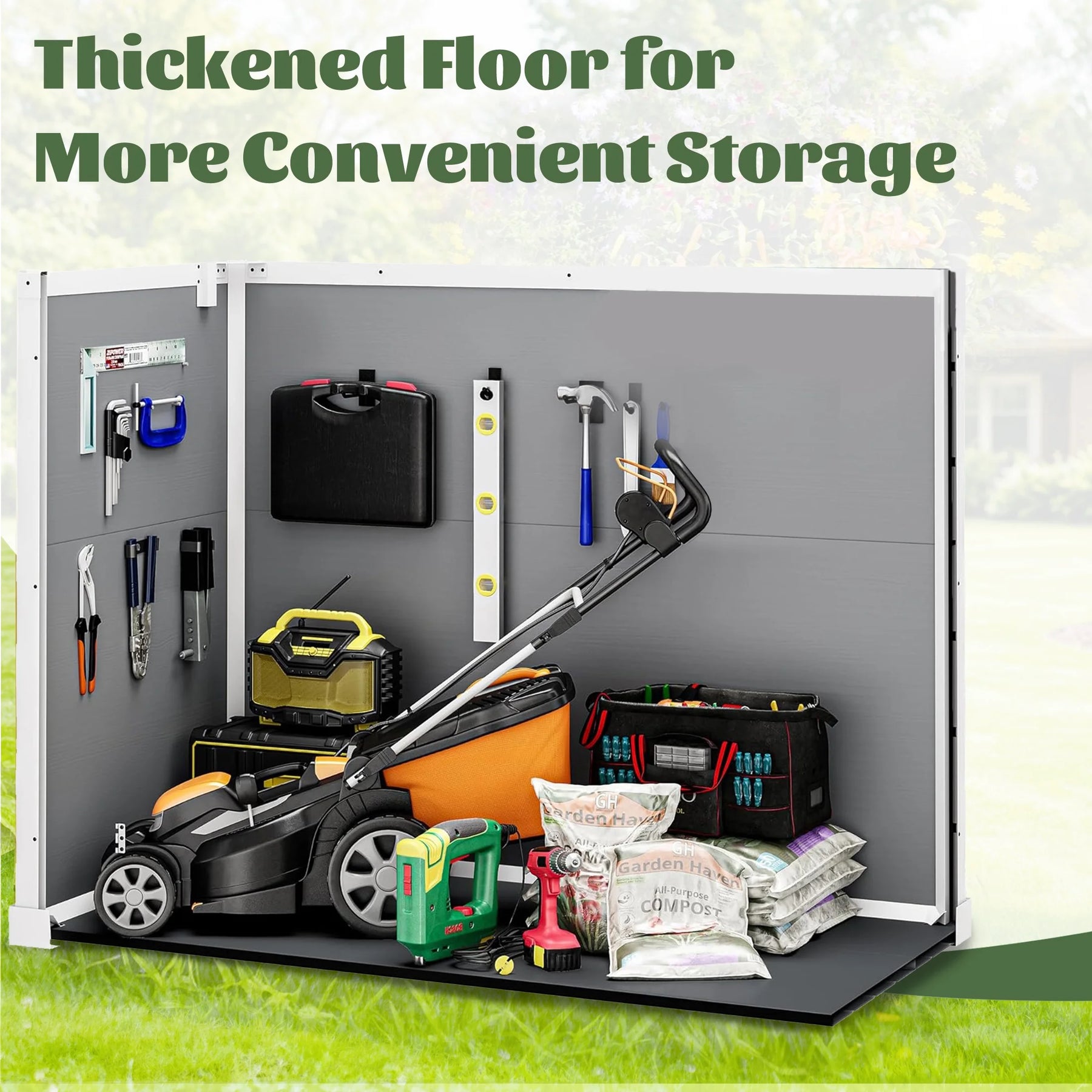 Enyopro 306gal Outdoor Storage Shed, Horizontal Resin Shed, Resistant Tool Plastic Shed for Storage of Bike/Garbage Cans/Garden Tools/Lawn Mowers